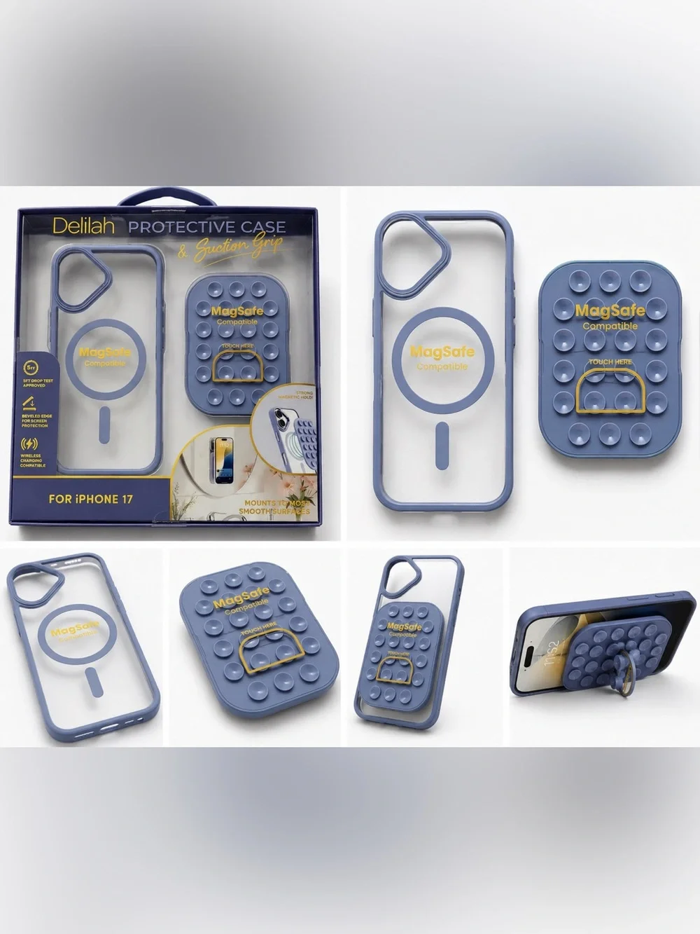 MagSafe Compatible Suction Grip Phone Case - Blue